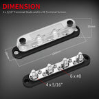 Stroomverdeler Set 150A — 4× M8 + 6× M4 Busbar Rood + Zwart (12–48V DC)