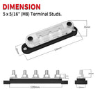Stroomverdeler Set 150A — 5× M8 Busbar Rood + Zwart (12–48V DC)