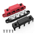 Stroomverdeler Set 250A — 4× M8 + 3× M4 Busbar Rood + Zwart (12–48V DC)
