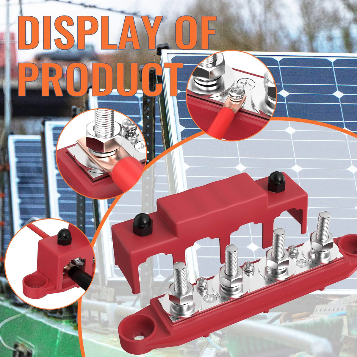 Stroomverdeler Set 250A — 4× M8 + 3× M4 Busbar Rood + Zwart (12–48V DC)